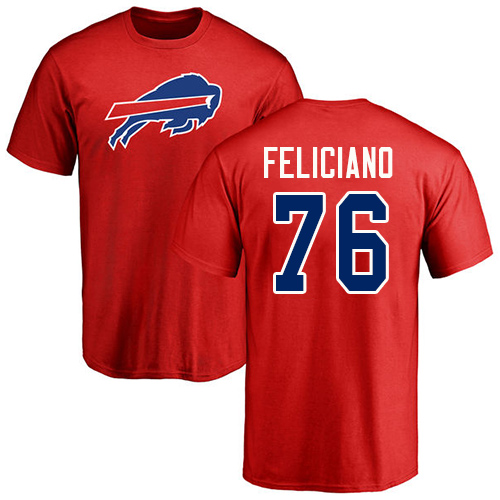 Men NFL Buffalo Bills #76 Jon Feliciano Red Name and Number Logo T Shirt
